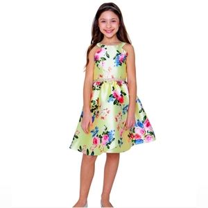 NWT-Big Girls Printed Floral Mikado A-Line Dress
